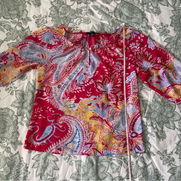 Chaps Multi Color Paisley Print Scoop Neck Blouse Top ~ Size Medium - Picture 14 of 16